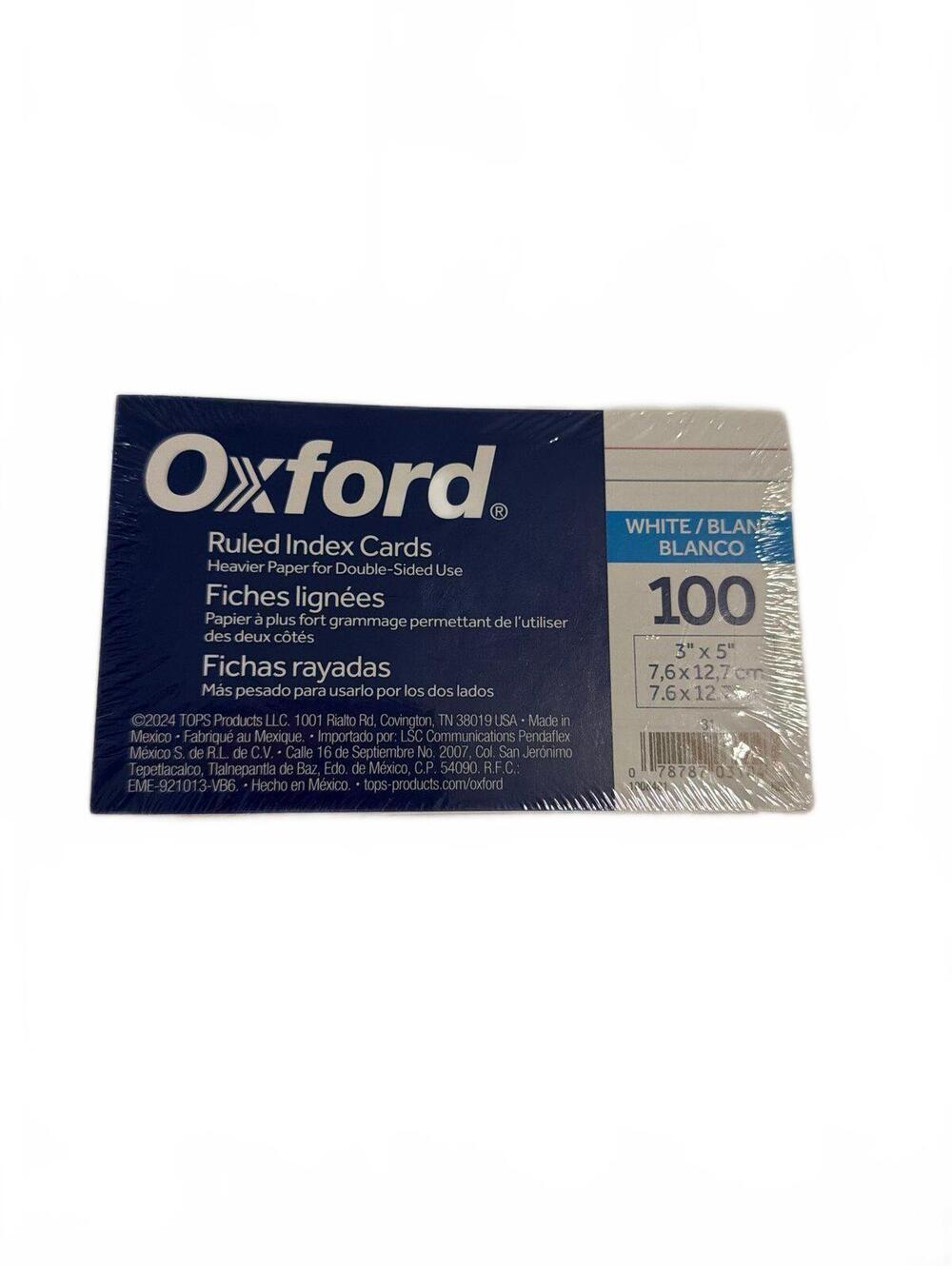 Oxford White Ruled Index Cards 3x5 100 Count